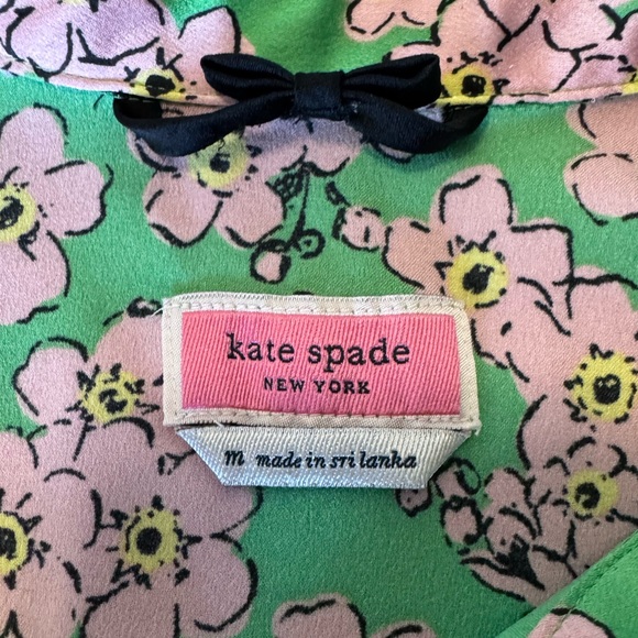 Kate Spade Charm Floral Button Down Pajama Top Short Sleeve Green & Pink Sz Med - Picture 13 of 16